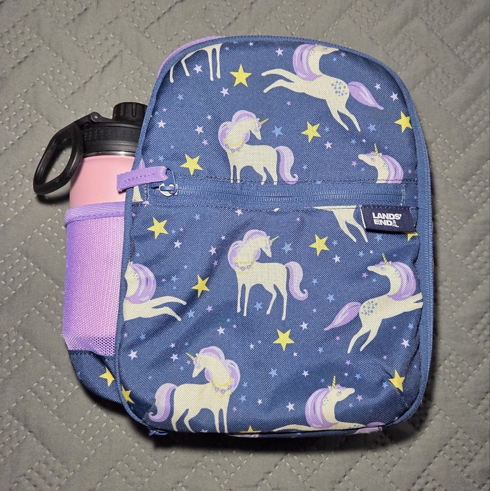 Lands' End Kids Unicorn Lunch Bag - Blue and Purple